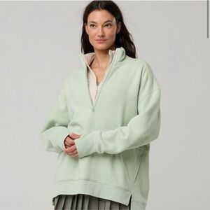 Aerie Offline Cloud Fleece Mint Green Quarter-Zip Sweatshirt Size Medium, NWT